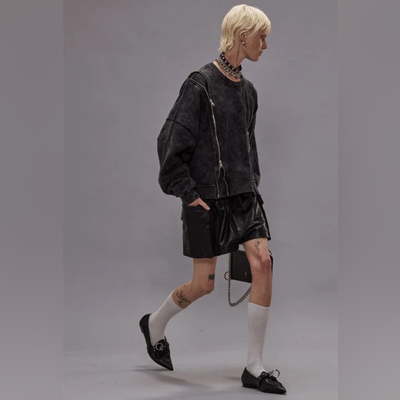 R13 Sweaters - R13 Zippered Crewneck Sweatshirt in Washed Black - size M